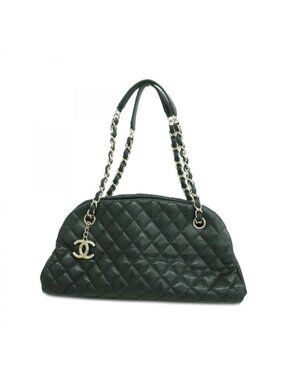 Chanel Shoulder Bag Quilted Caviar Leather Black Silver